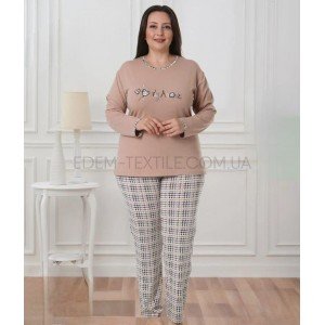 Трикотажная пижама для полных со штанами 6227 Какао, 2XL