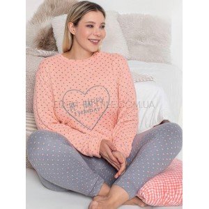 Кашемировая пижама женская Сердечки Батал 4414 Персиковый, 4XL