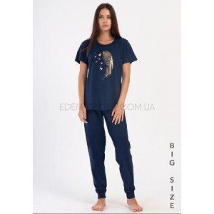Женский домашний комплект большого размера Перо Синий, 3XL