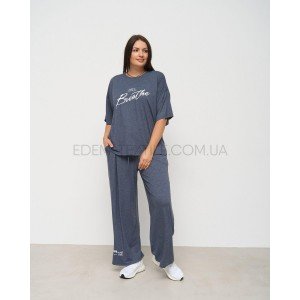 Комплект женский Футболка Штаны 32047 Батал Синий, 3XL
