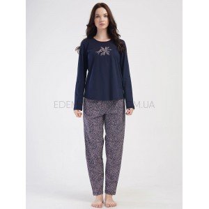 Женская пижама трикотажная Кофта и Брюки 0648 Темно-синий, 4XL