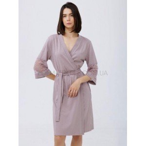 Изысканный халат на запах с кружевом 1763 Розовый, 2XL