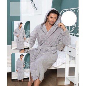Мужской теплый банный халат с капюшоном 1019 Серый, 2XL