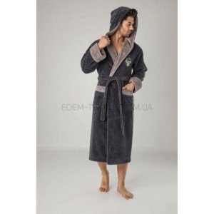 Мужской теплый халат с капюшоном Nusa 1145 Графитовый, 3XL