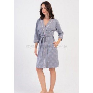 Трикотажный халат с рукавом 3/4 Горошек 1248 Серый, 2XL