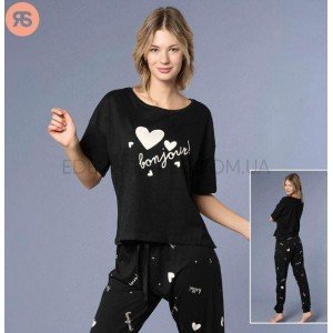 Комплект пижамы oversize футболка и штаны 6935 Черный, L/XL