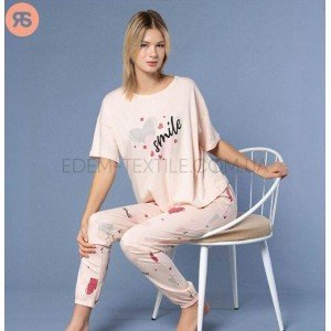 Женская свободная пижама оверсайз Smile 6889 Пудровый, L/XL