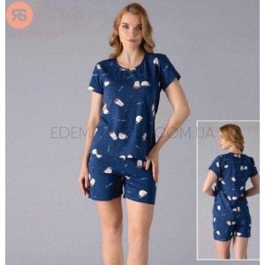 Пижама с коротким рукавом футболка и шорты 5501 Синий, XL