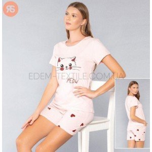 Пижама Meow Котик футболка и шорты Rubina 6821 Светло-розовый, L