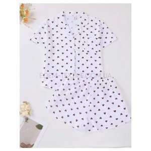 Муслиновая Пижама на пуговицах Сердечки 2508 Белый, 2XL