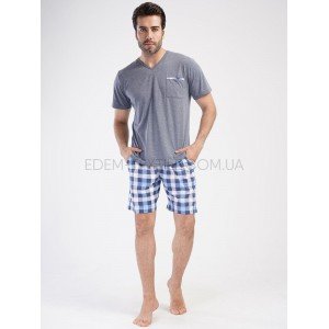 Мужской комплект с шортами в клетку 2754 Джинс, 2XL