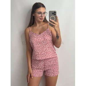 Муслиновая пижама майка и шорты принт Лео 231 Темно-розовый, XL/2XL