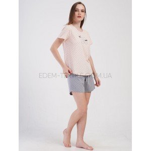 Пижама летняя для девушек в горошек Котики 1248 Персиковый, L